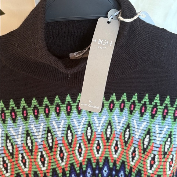 High Wool Sweater with Colorful Geometric Pattern - Picture 3 of 6